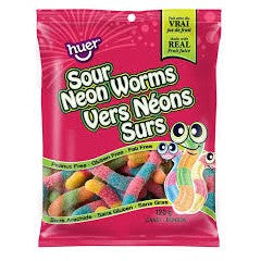 HUER SOUR NEON WORMS (PEG BAG)